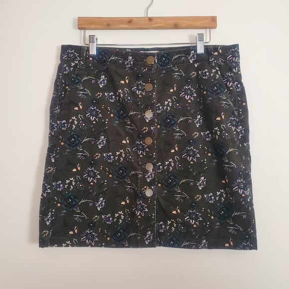 Loft Wildflower Corduroy Mini Skirt Green 12 - Picture 3 of 7